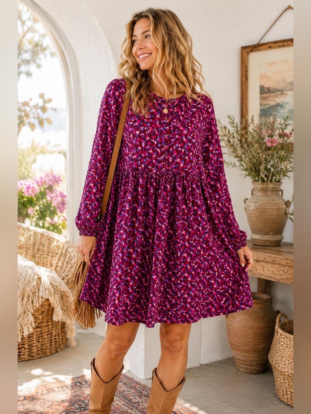 Sugarhill Brighton Women’s Danica Babydoll Smock Dress Sz 8 Confetti Hearts